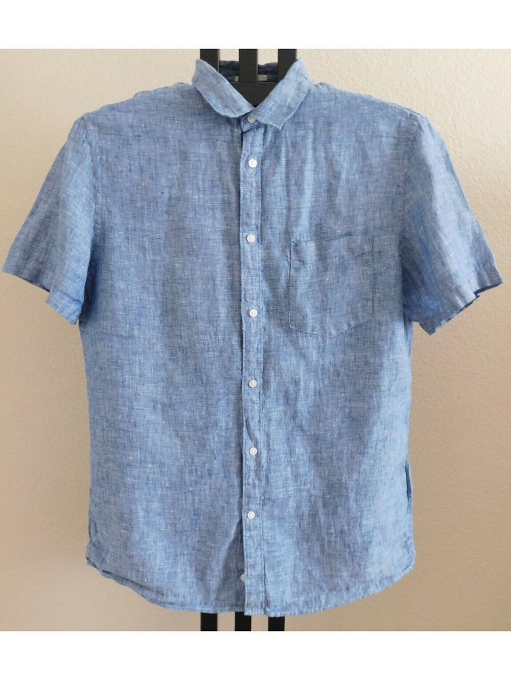 Celio Men's M Blue 100% Linen Short Sleeve Button Down Shirt Regular Fit